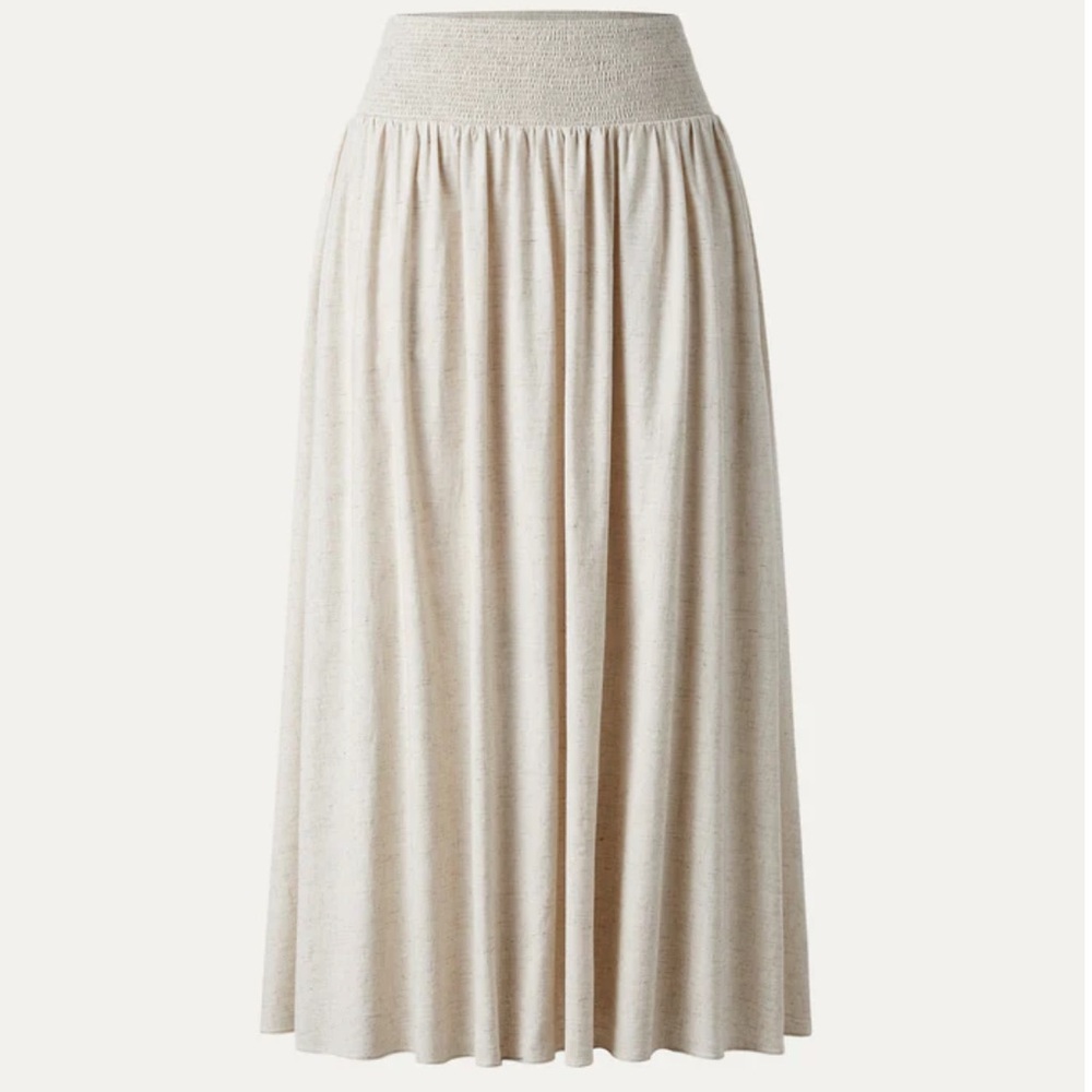 OGL Beige Linen Flow Long Maxi Skirt With Pockets Elastic Waist Lined Effortless - Picture 7 of 14